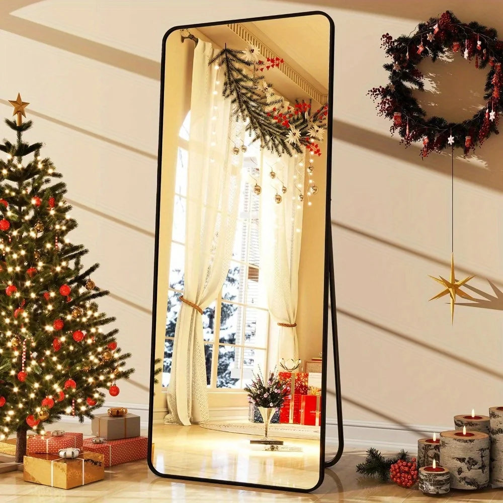 59"x16.2" Full Length Mirror Standing Full Body Mirror with Rounded Corners, Black