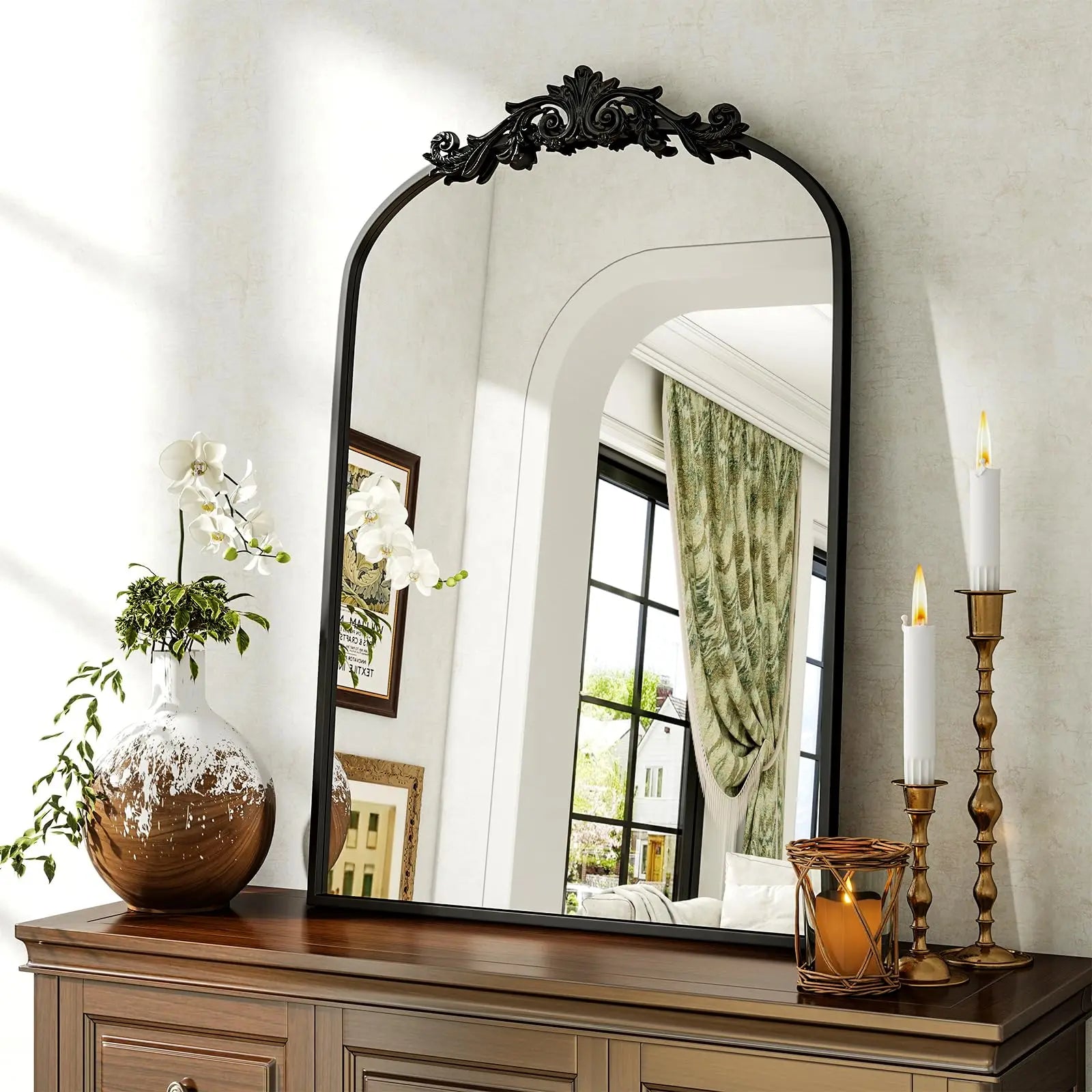 BEAUTYPEAK Vanity Wall Mirror Decorative Vintage Arch Bathroom Mirror
