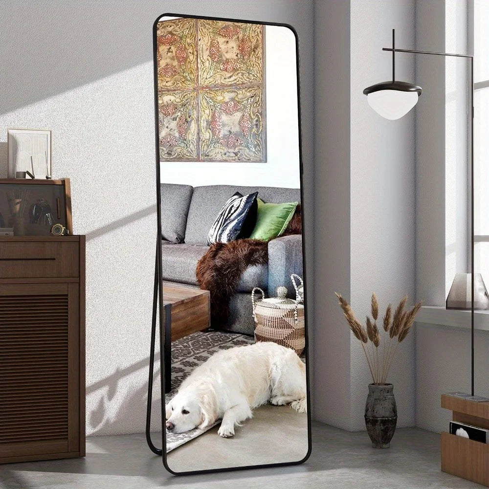 59"x16.2" Full Length Mirror Standing Full Body Mirror with Rounded Corners, Black