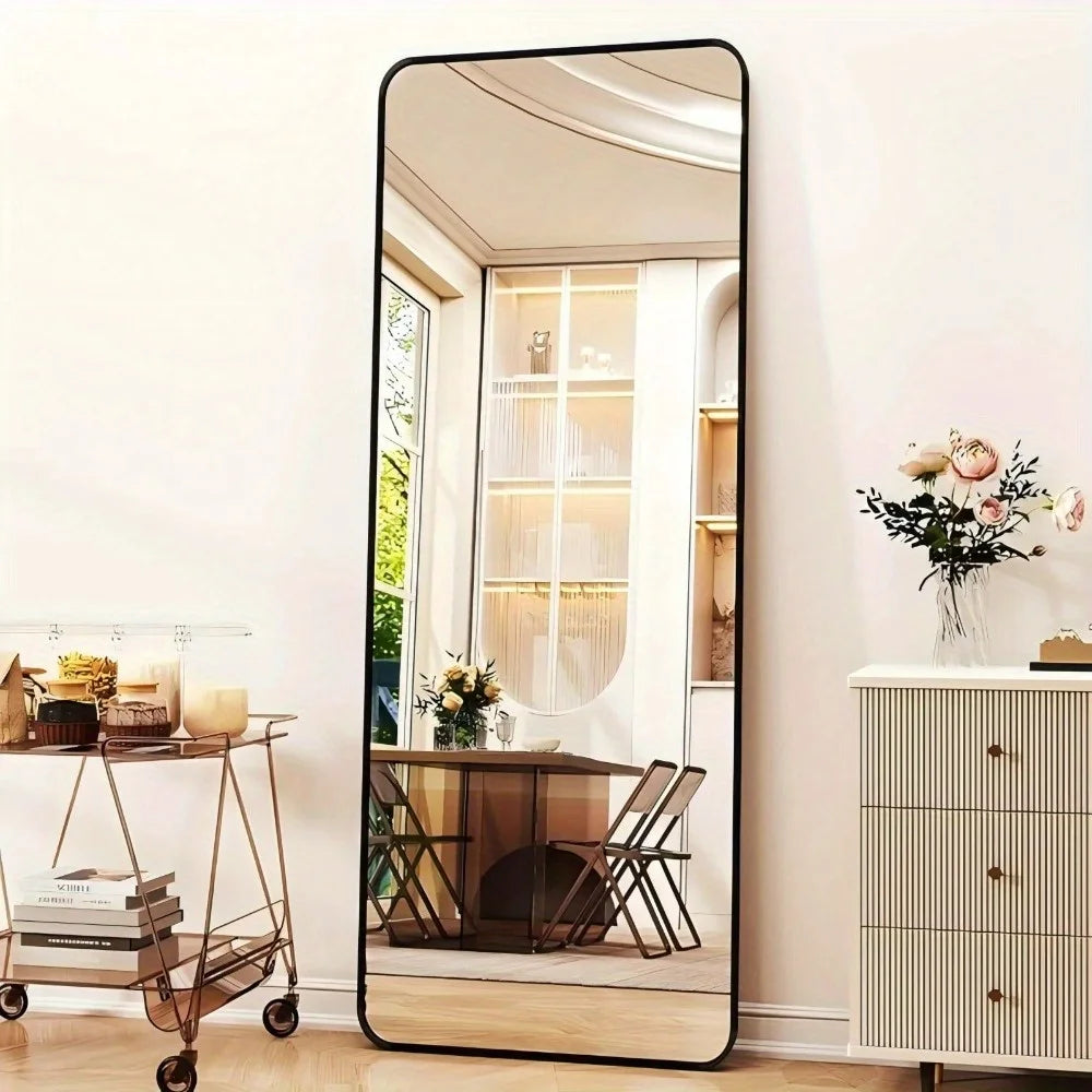 59"x16.2" Full Length Mirror Standing Full Body Mirror with Rounded Corners, Black